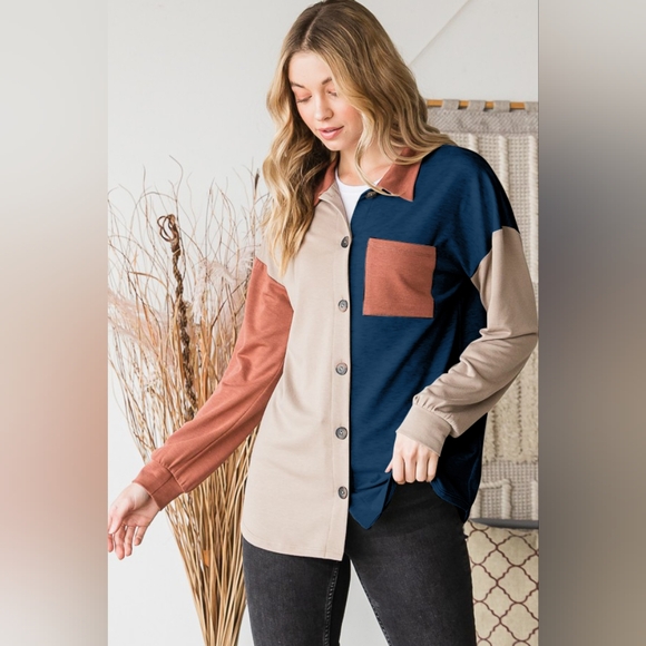 Heimish Full Size Color Block Button Down Shirt - Picture 5 of 5